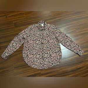 H&M women’s small long sleeve blouse, floral button down, black pink